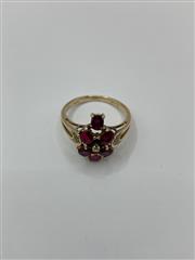 Ruby Lady's Stone & Diamond Ring 7 Diamonds .07 Carat T.W. 10K Yellow Gold 2.6g